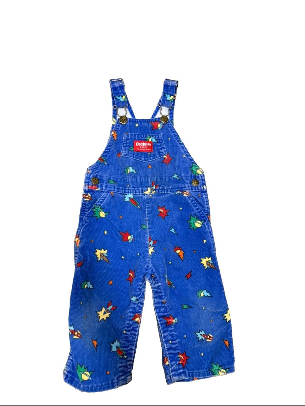 Vintage OshKosh Baby Corduroy Overalls Rockets Size 2T Blue